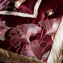Burgundy & gold ginkgo biloba egyptian cotton bedding set bedroom