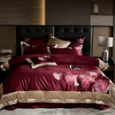 Burgundy & gold ginkgo biloba egyptian cotton bedding set bedroom