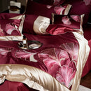 Burgundy & gold ginkgo biloba egyptian cotton bedding set bedroom