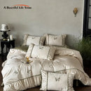 Butterfly embroidery cream satin bedding set bedroom duvet sheet