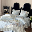 DecorBites™ Butterfly Embroidery Lace Ruffles Bedding Set 100S Egyptian Cotton Duvet Cover