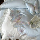 DecorBites™ Butterfly Embroidery Lace Ruffles Bedding Set 100S Egyptian Cotton Duvet Cover