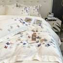Butterfly embroidery white cotton bedding set – bedroom decor