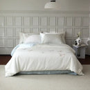 Butterfly embroidery white lyocell cotton bedding set bedroom sheets