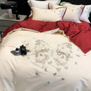 Butterfly flowers embroidery cream bedding set bedroom duvet cover