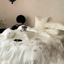 Butterfly flowers embroidery cream satin bedding set bedroom