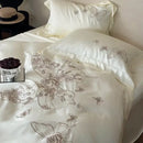 Butterfly flowers embroidery cream satin bedding set bedroom