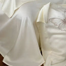 Butterfly flowers embroidery cream satin bedding set bedroom