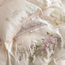 Butterfly flowers embroidery cream satin bedding set bedroom decor