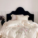 Butterfly flowers embroidery cream satin bedding set bedroom decor