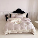 Butterfly flowers embroidery cream satin bedding set bedroom decor