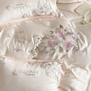 Butterfly flowers embroidery cream satin bedding set bedroom decor
