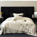 Butterfly flowers embroidery cream satin bedding set bedroom duvet cover