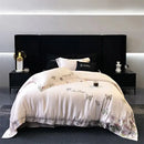 Butterfly flowers embroidery cream satin bedding set bedroom duvet cover