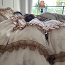 DecorBites™ Butterfly Flowers Lace Velvet Bedding Set with Ruffles - Full Bed Linen Collection