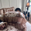 DecorBites™ Butterfly Flowers Lace Velvet Bedding Set with Ruffles - Full Bed Linen Collection