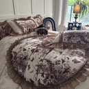 DecorBites™ Butterfly Flowers Lace Velvet Bedding Set with Ruffles - Full Bed Linen Collection