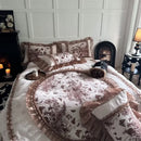 DecorBites™ Butterfly Flowers Lace Velvet Bedding Set with Ruffles - Full Bed Linen Collection
