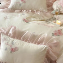 Butterfly flowers lace ruffles ivory & pink bedding set bedroom duvet