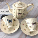 Butterfly gold ceramic cup and saucer set dining room porcelain tea set