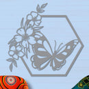Butterfly in Hexagon with Buttercups Sign