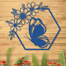 Butterfly in Hexagon with Daisies Sign