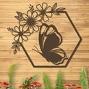 Butterfly in Hexagon with Daisies Sign