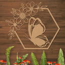 Butterfly in Hexagon with Daisies Sign