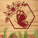 Butterfly in Hexagon with Daisies Sign
