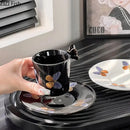 Butterfly pattern ceramic cup and saucer set cream & black dining room