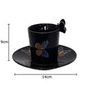 Butterfly pattern ceramic cup and saucer set cream & black dining room