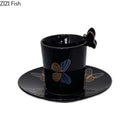 Butterfly pattern ceramic cup and saucer set cream & black dining room
