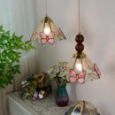 Butterfly tiffany glass pendant light dining room blue & green shade