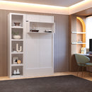 Easy-Lift Twin Murphy Wall Bed in White with Bookshelf