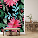 Dark Wallpaper with Brightly Pink Flowers