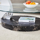 Contemporary Artistic Double Layer Coffee Table - White and Black Marble Collision, Tempered Glass Top, Multiple Colors