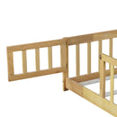 Twin Size Floor Bed with Fence and Door,Rubber Wood Floor Bed with Safety Guardrails,Natural