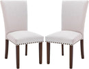 Beige Linen Upholstered High Back Counterheight Chairs