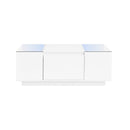 U-Can Led Coffee Table, Modern Center Table with High-Gloss Finish and Glass Tabletop, Coffee Table with Open Storage Compartment and 2 Hidden Drawers  for Living Room