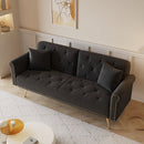 Elegant Sofa Bed with Nail Head Trim in Black Velvet and Matching Pillow, 69.7 Inches