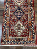 Antique Persian Qashqai Runner Rug 3 x 13 ft, Tribal Runner, Geometric Medallions, Red Ivory Blue, Wool