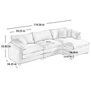 Grey Corduroy 3-Seater L-Shaped Sofa with Ottoman - Comfortable and Stylish for Small Living Rooms