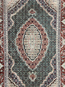 Sino Persian Rug 4x6, Wool with Silk Highlights, Fine Hand Knotted Carpet, Green & Maroon Red, Herati Medallion, Vintage Rug