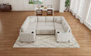 Convertible U-shaped Sectional Sofa with Pull-out Bed, Beige Chenille, 107.1'