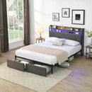 Full Bed Frame, Storage Headboard with Charging Station, Solid and Stable, Noise Free, No Box Spring Needed, Easy Assembly