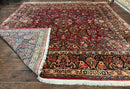 Persian Sarouk Rug 10x10, Square Persian Carpet, Red, Floral, Antique