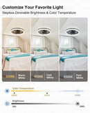 Black Ceiling Fan With Lights Remote Dimmable 3000K to 6500K Flush Mount
