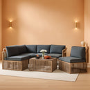 Brown Rattan Outdoor Conversation Set With Gray Cushions