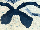 Small American Hooked Rug, Vintage Welcome Mat, Heart Shaped, Ivory and Blue