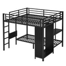 King over Twin XL Size Bunk Bed Frame with Built-in Wardrobe, Metal Bunk Bed with Foldable Desk and, Black